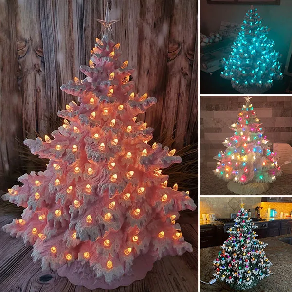 

2021 Mini Christmas Xmas Resin Tree Lamp Creative Christmas Ornaments for Home Decoration Party Supplies