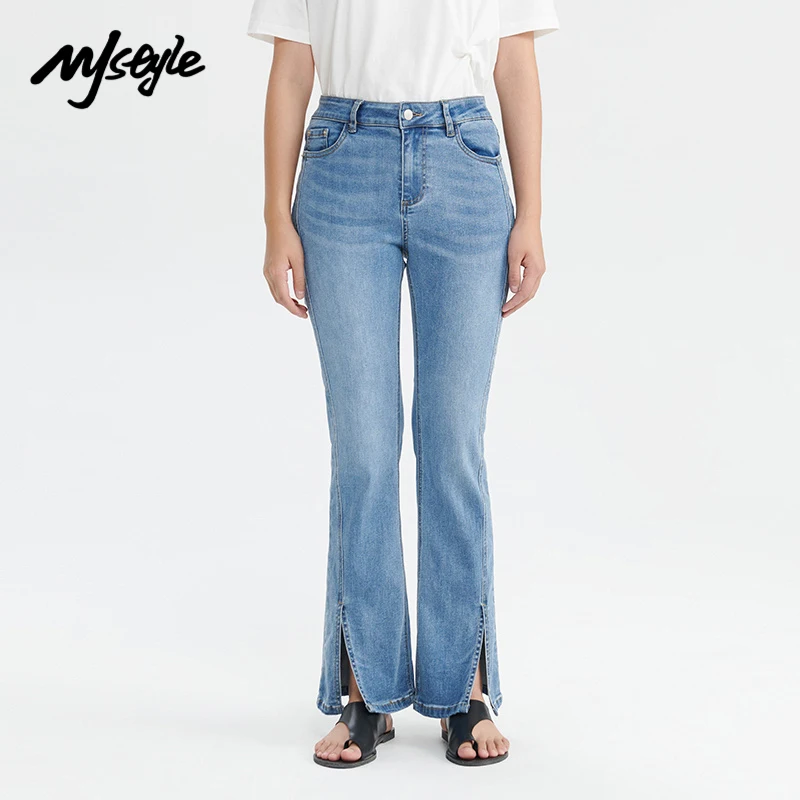 

MJstyle 2021 осенние винтажные облегающие синие джинсы с высокой посадкой для девочек джинсы с разрезом брюки 721010019