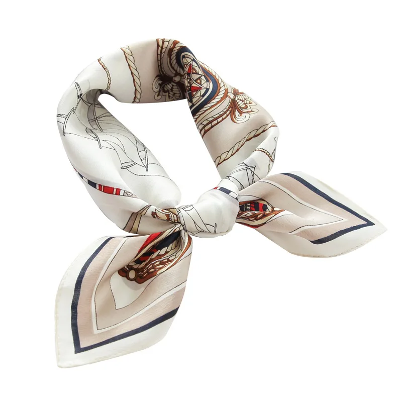 

Women Natural Silk Square Scarf Retro Print Headband Office Lady Elegant Cravat Female Handbag Decoration Wonderful Gift 53x53cm