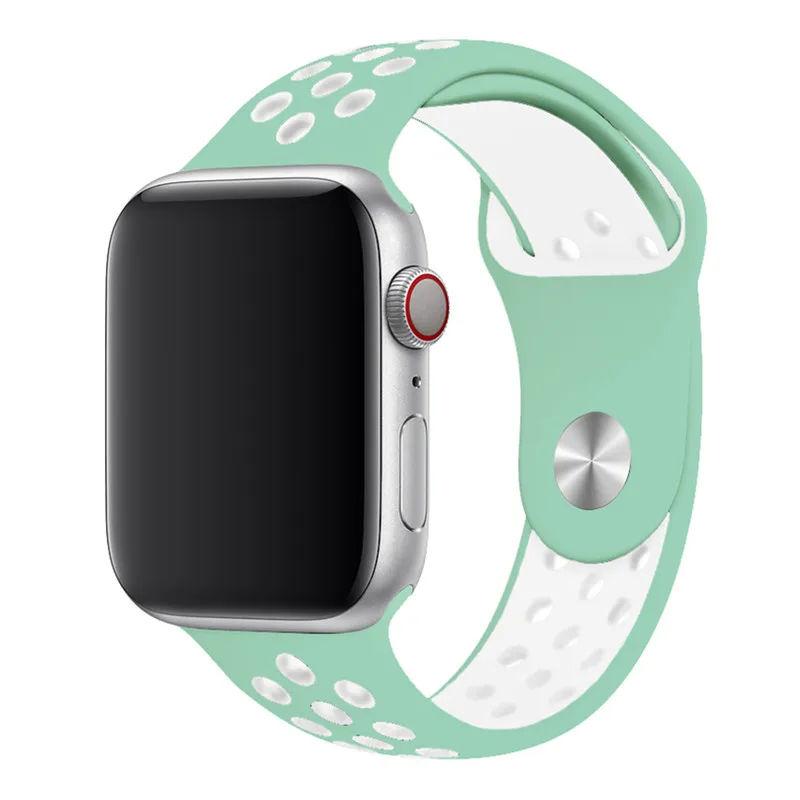 Спортивный ремешок для apple watch band 4 5 42 мм/38 мм iwatch band 44 мм/40 мм ремешок силиконовый браслет дышащий ремешок для часов серии 5 4 3 2 - Цвет ремешка: lake green white