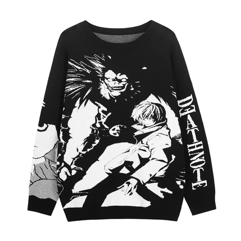 Вязаный свитер мужской, в стиле хип-хоп, винтажный, ретро, в японском стиле аниме «тетрадь смерти», хлопковый, осенний, свитер Харадзюку