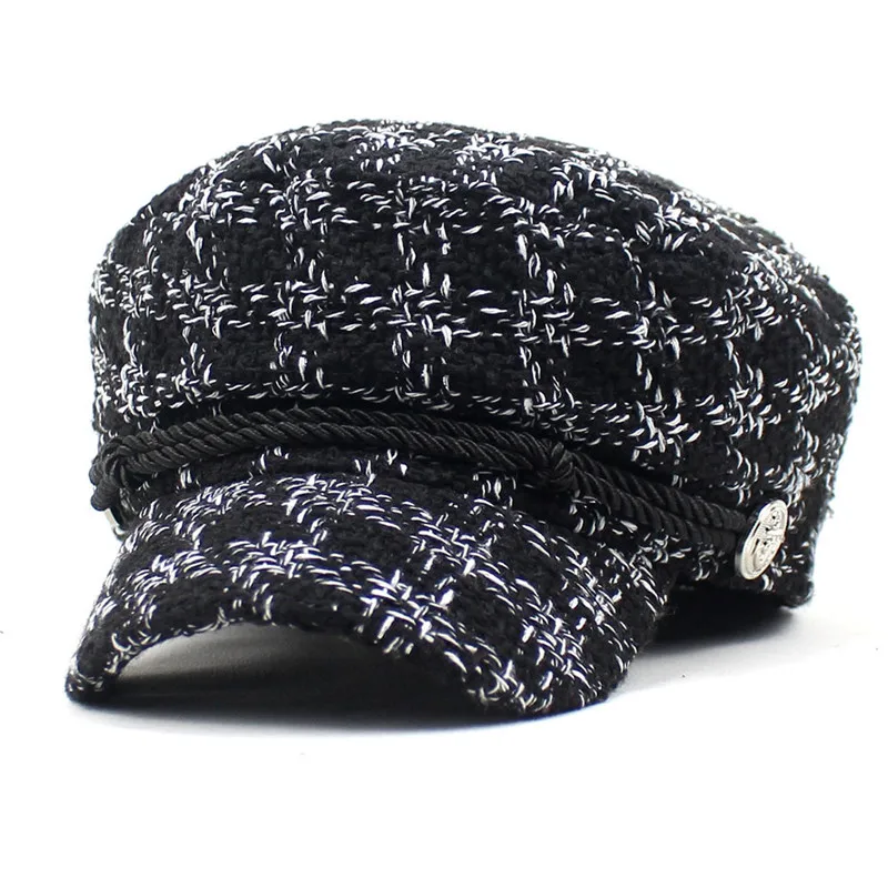 

Cotton Women plaid duck tongue beret Simple casual Octagonal cap Autumn and winter joker painter hat 31
