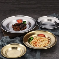 1pcs stainless steel dinner plate durable outdoor picnic tableware round dessert cake snack dishes