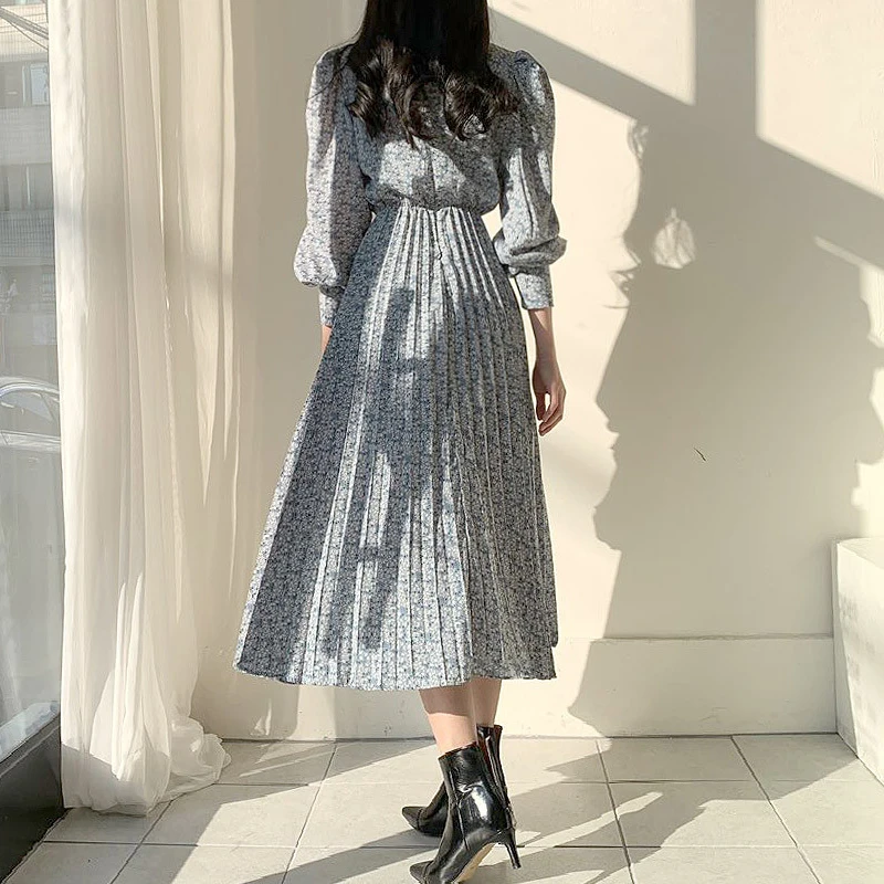 Плиссированные шифоновые платья ТРАПЕЦИЕВИДНОЕ винтажное длинное платье с