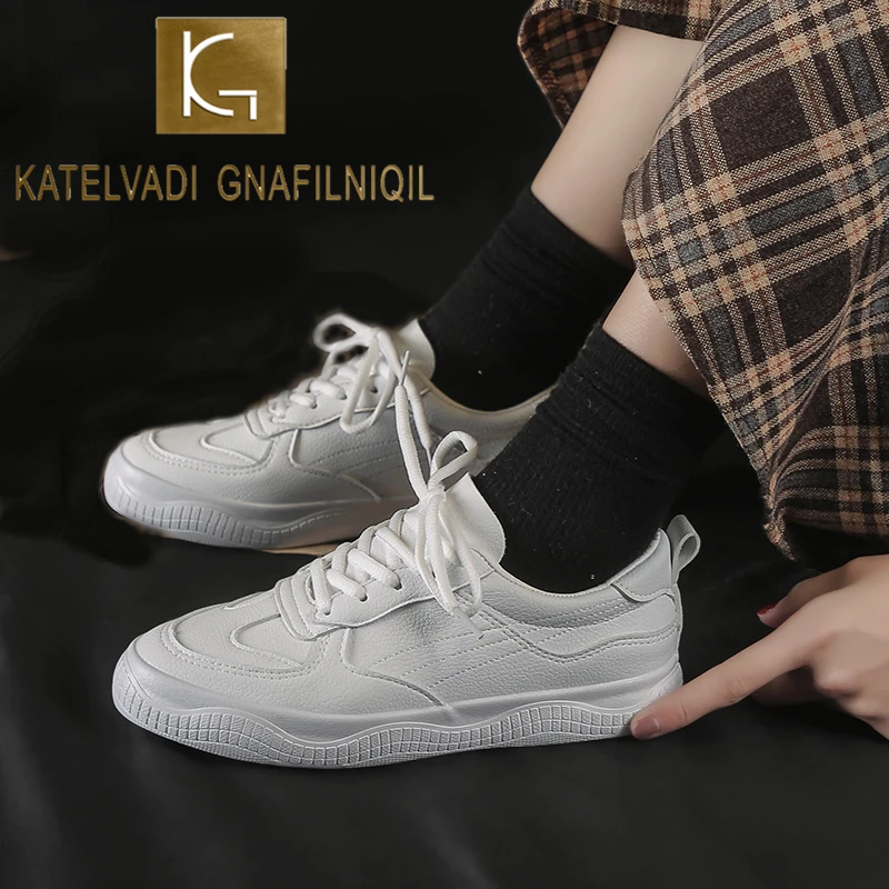 KATELVADI/белые кроссовки женская обувь модная новинка из искусственной кожи дышащая
