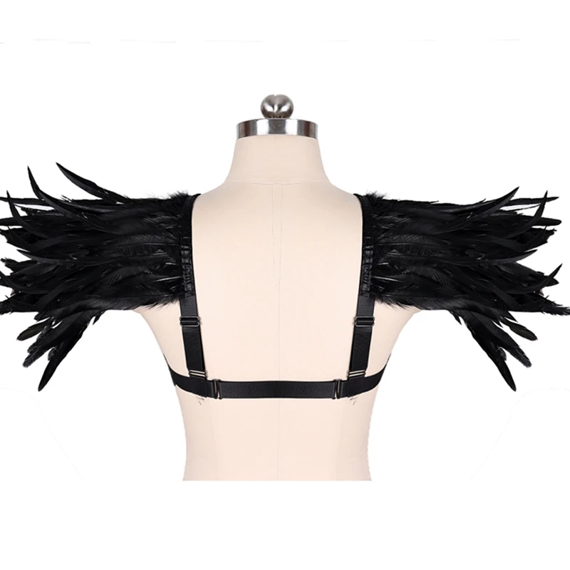 Мужские перьев клетка Bralette жгут эполет крылья укороченный топ Гот стимпанк
