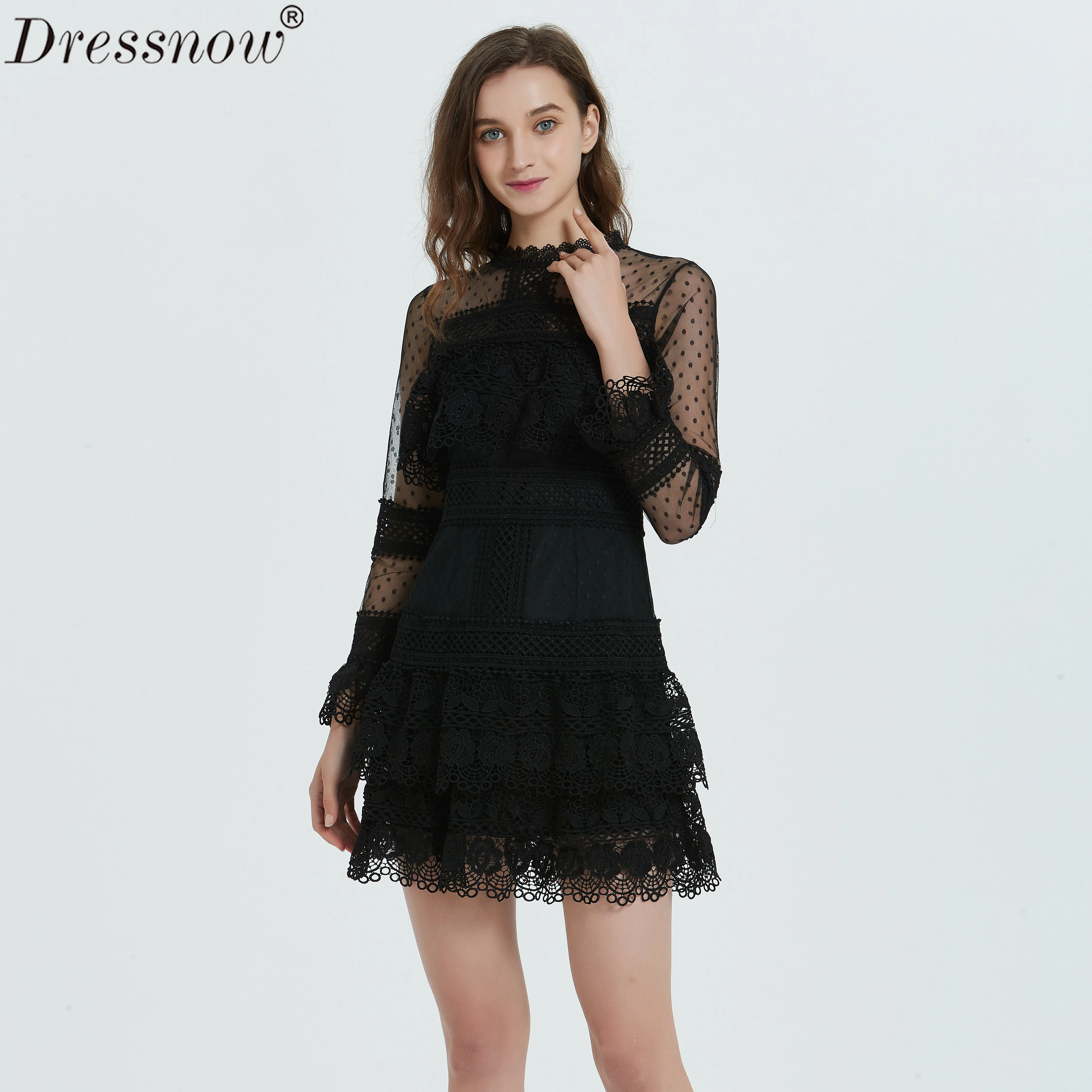 Dressnow высокое качество женское черное Открытое сексуальное кружевное платье