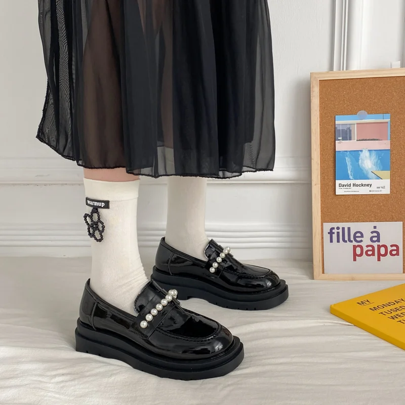 

Женские лоферы без застежки, однотонные Туфли Мэри Джейн В Стиле Лолита, повседневные туфли на платформе с круглым носком, на низком каблуке...