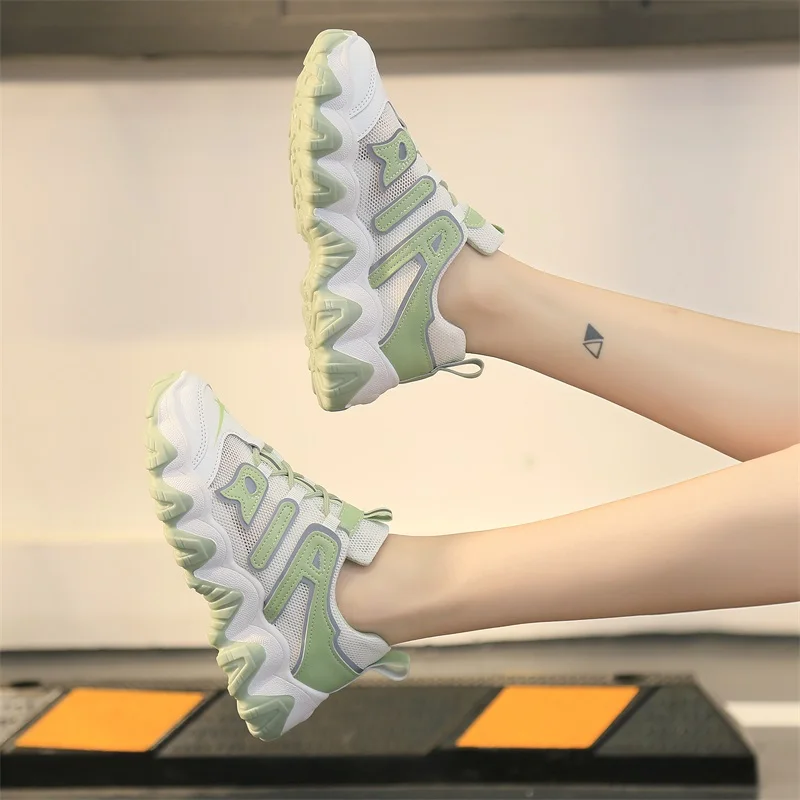 

Autumn Women Shoes Woman Sneakers Breathable Air Mesh Lace Up Thick Botttom Flat Platform Flats Student Casual Shoes Plus Size