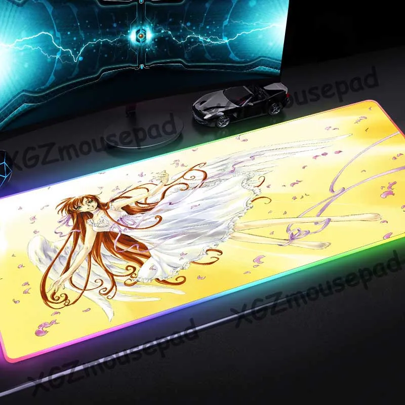 

XGZ Custom Large RGB Fashion Gaming Mouse Pad Black Lock Edge Anime Pretty Angel Computer Desk Mat Speed Rubber Stripe Non-slip