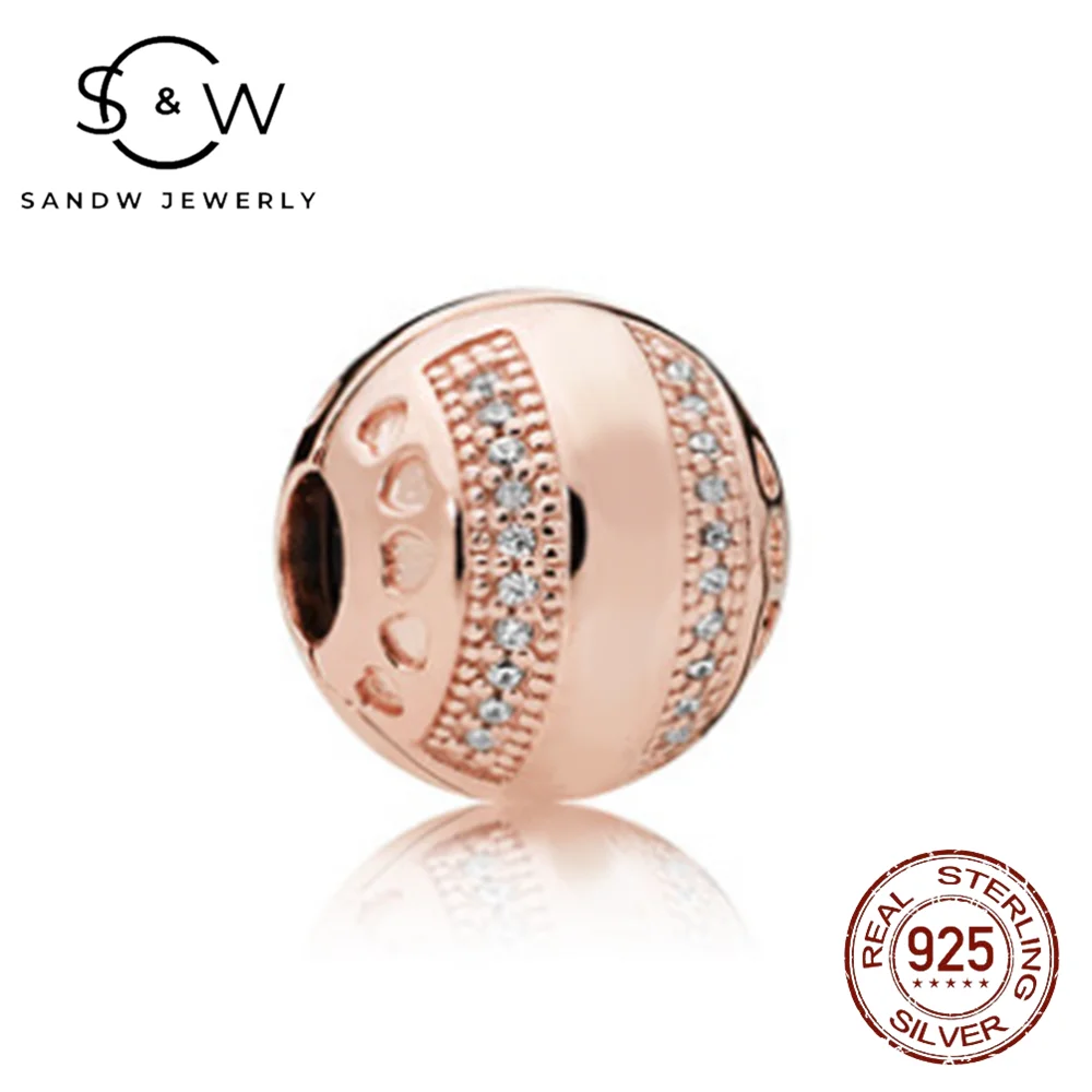 

Fashion S925 sterling silver fixing clip jewelry accessories original 1:1 inlaid zircon polished charm rose gold party gift
