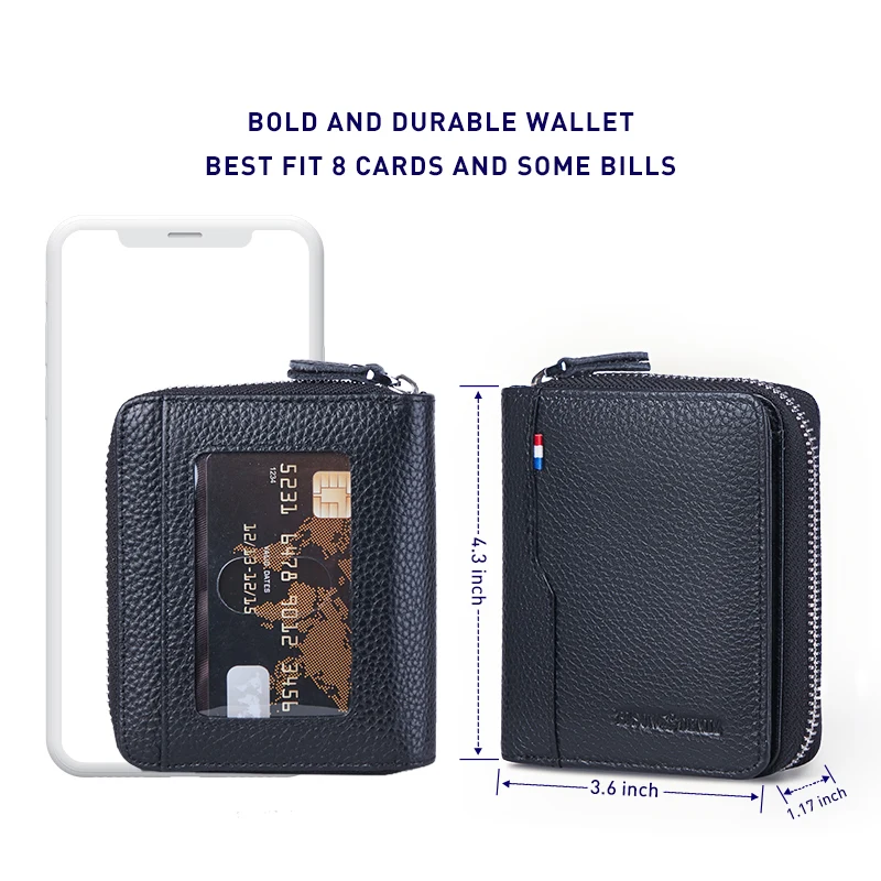 Мужской кошелек BISON DENIM из натуральной кожи на молнии с Rfid блокировкой короткий