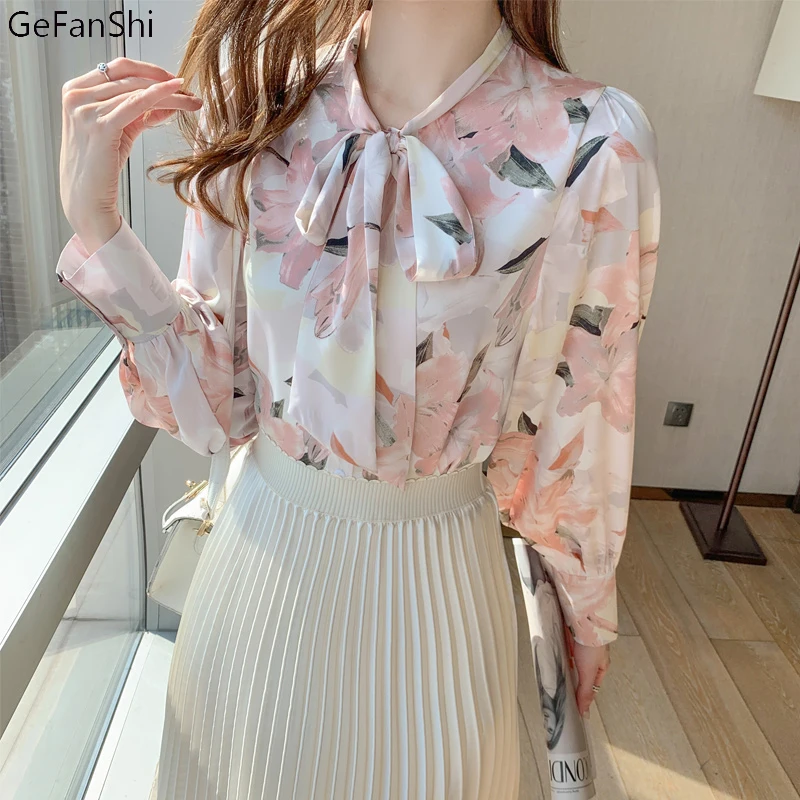

2021 Blusas Casual Women Tops and Blouses Chiffon Blouse Vintage Autumn Long Sleeve Bow Collar Top Elegant Loose Shirt Fashion