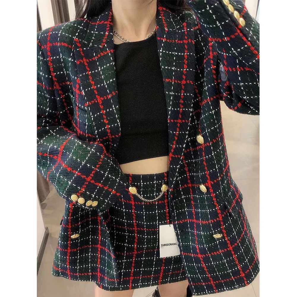 

2021 New Women 2 piece set suit Double breasted Blazer and Mini Skirt Elegant High Fashion Chic Lady Woman blazer Outfits