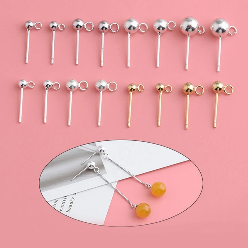 

16 Pieces/8 Pairs S925 Earring Making Supplies Earring Posts Round Ball Earring Studs for Jewelry Making Findings DIY