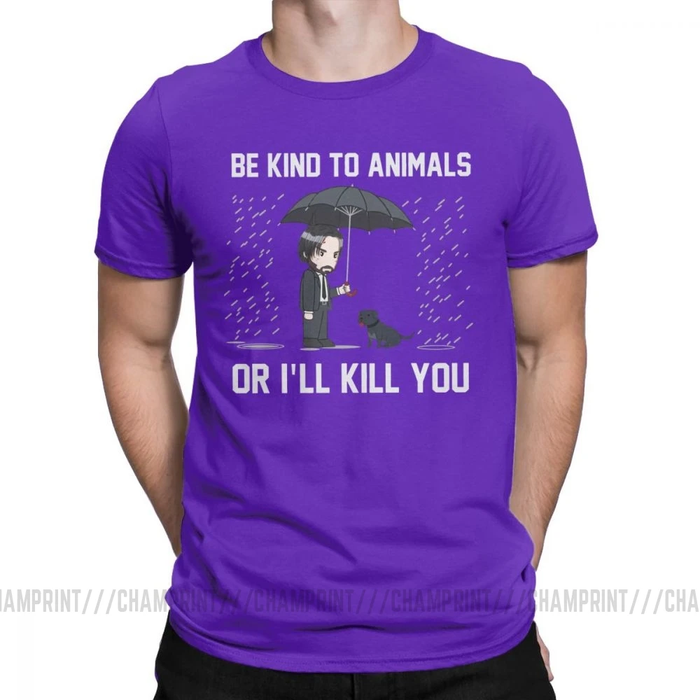 Фиолетовый Мужские футболки John Wick Be kind to animals or Ill Kill You, футболки с коротким рукавом, топы, одежда, топы с круглым вырезом, хлопок, Подарочная футболка - Цвет: Фиолетовый