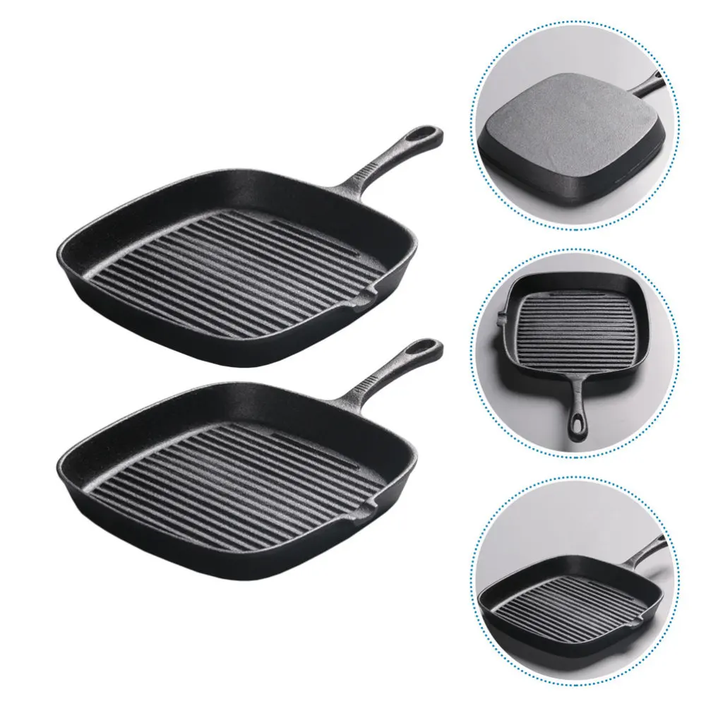 

2Pcs Nonstick Household Iron Steak Frying Pans Western Food Steak Pans (Black