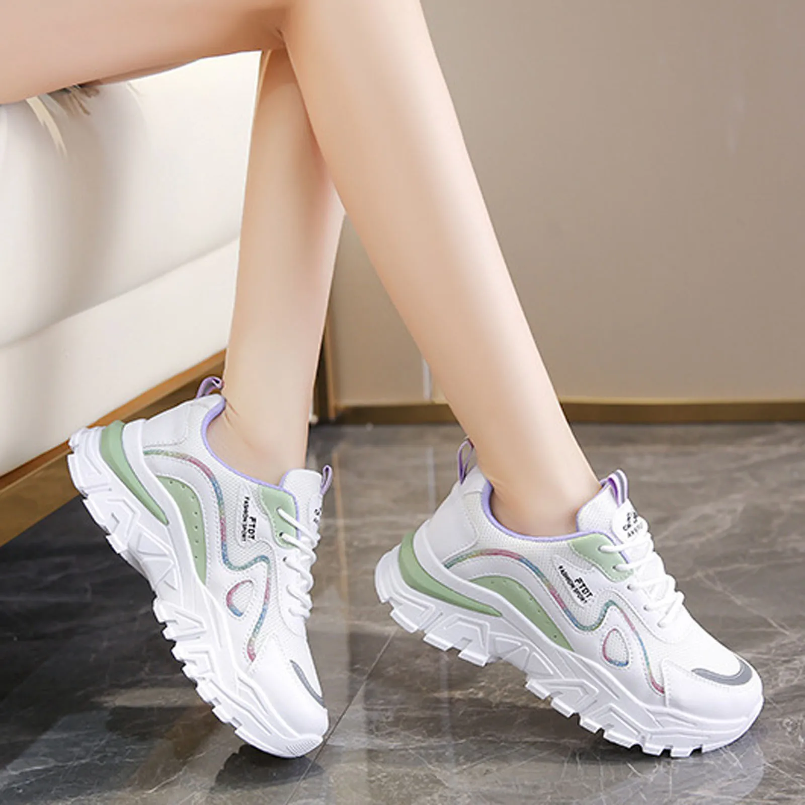 Женские кроссовки однотонная обувь с сетчатым верхом трендовая Повседневная