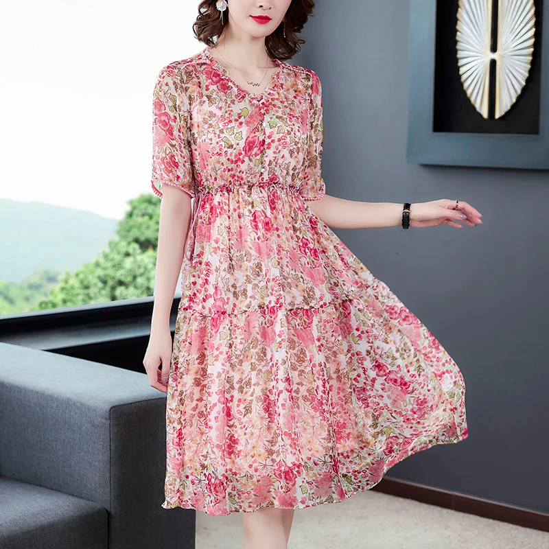 Офисная печать шелковое платье из джинсовой ткани женские летние 2020 новый