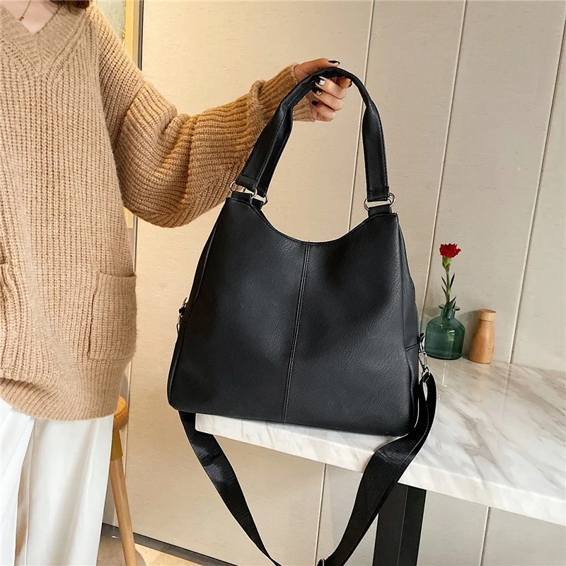 Мягкая вместительная сумка через плечо из искусственной кожи для женщин