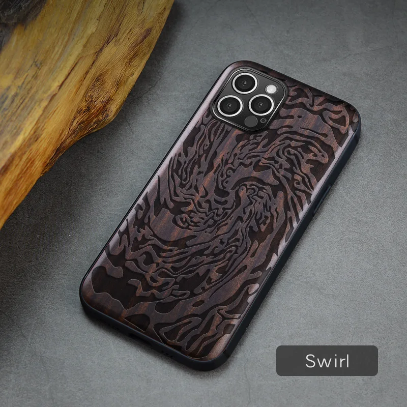 

Carveit Ebony Wood For iPhone 13 7 8 Plus 12 Mini 11 Pro Max X XS XR SE2020 Silicon Bumper Case Phone Protective Back Cover Hull