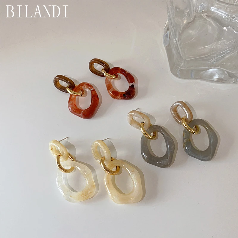 

Bilandi S925 needle Trendy Jewelry Resin Earrings Vintage Temperament Golden Plating Geometric Drop Earrings For Women Gifts