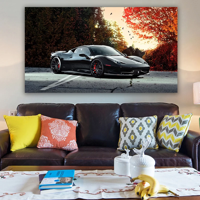 

Domineering black Supercar Ferraricanvas car canvas painting posters and prints car wall art room home decoration