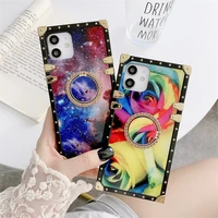 luxury brand shiny starry sky square phone case for iphone 12 11 pro max xs xr 7 8 plus se2 glitter ring soft silicone tpu cover