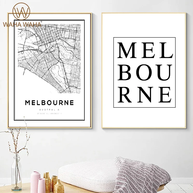 

Melbourne Map Print Australia City Road Map Art Canvas Painting Black and White Minimalism Pictures Living Room Home Wall Decor