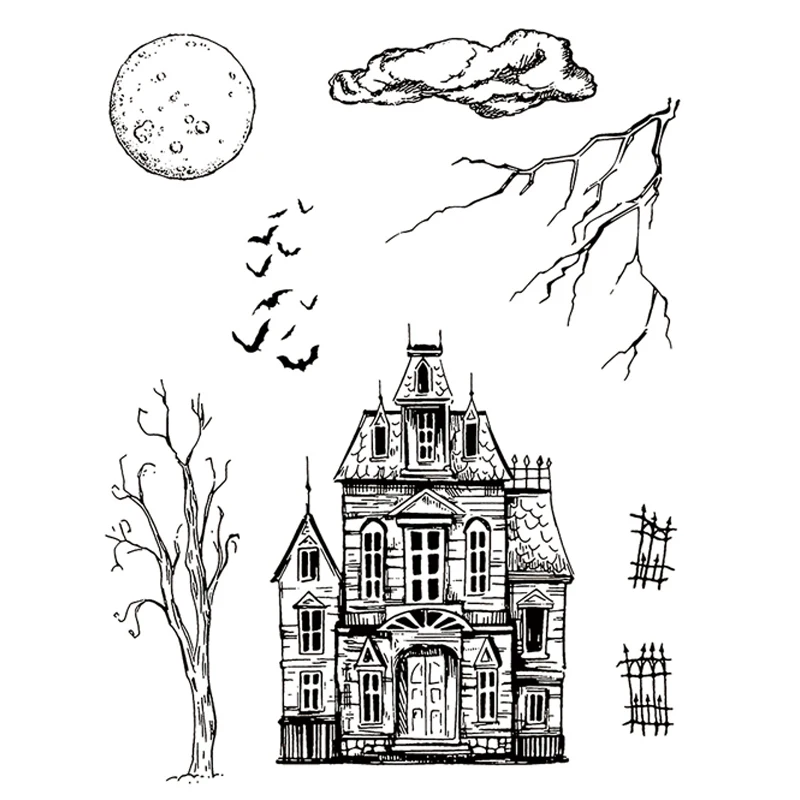 

2021 New Halloween Castle Clear Stamps Animal Bat and Haunted House Scrapbooking For Crafts Card Making no Metal Cutting Dies