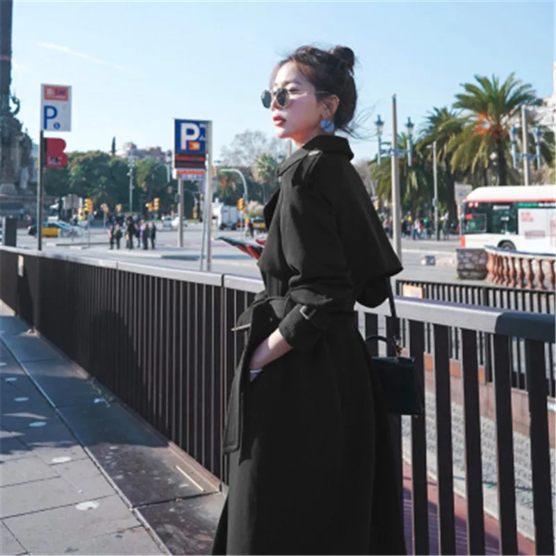 Тренчкот женский демисезонный свободного покроя двубортный длинный ветровка