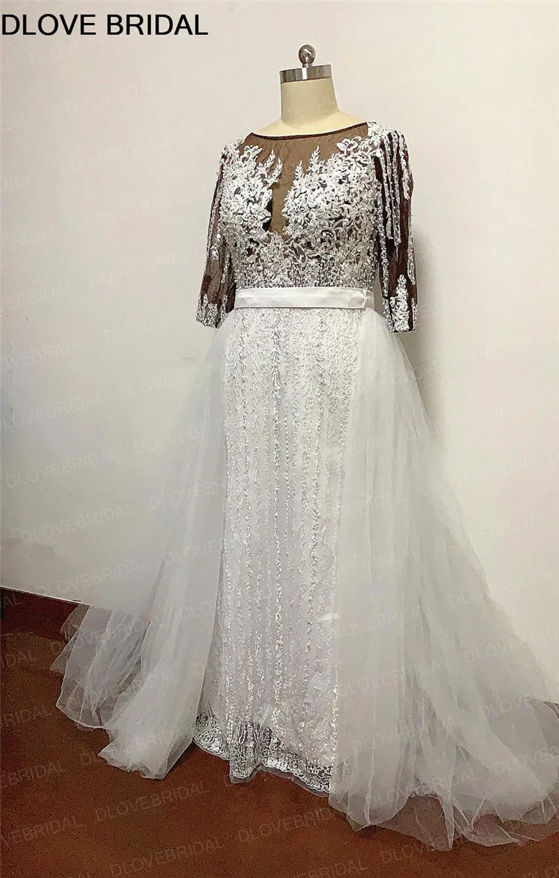 

Sexy Detachable Lace Wedding Dress with 3/4 Long Sleeves Bridal Wedding High Quality Bridal Gown Vestido De Noiva