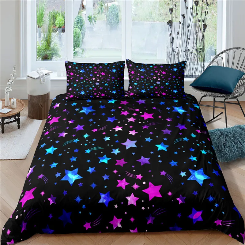 

Star Pattern Duvet Cover Set Colorful Printed Bedroom Decor 2/3pc Stars Luxury 3d Bedding Set