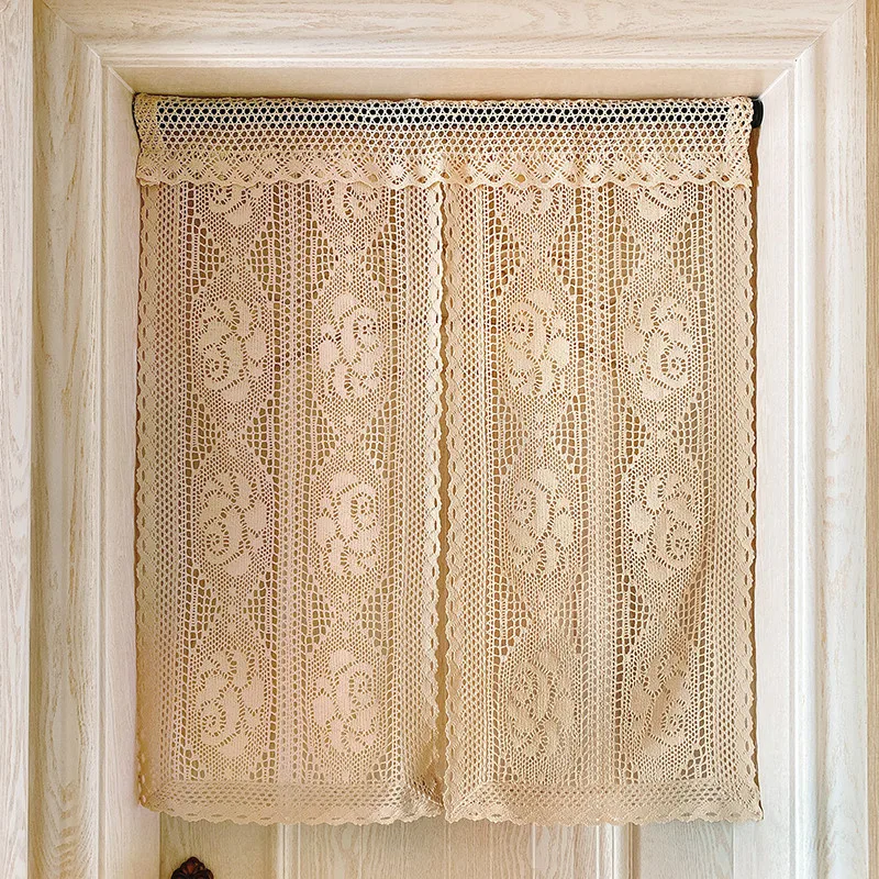 

American Rural Romantic Cotton Thread Crochet Woven Door Curtain Flowers Hanging Curtain Porch Decorative Partition Sheer Drape4