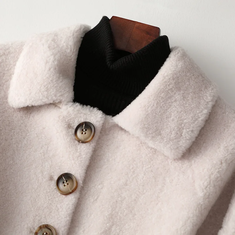 Fashion Single Breasted Female Spring New Wool Fur Coat Winter Women's Long Composite Fur Coat Solid Casual Jacket Long Sleeves