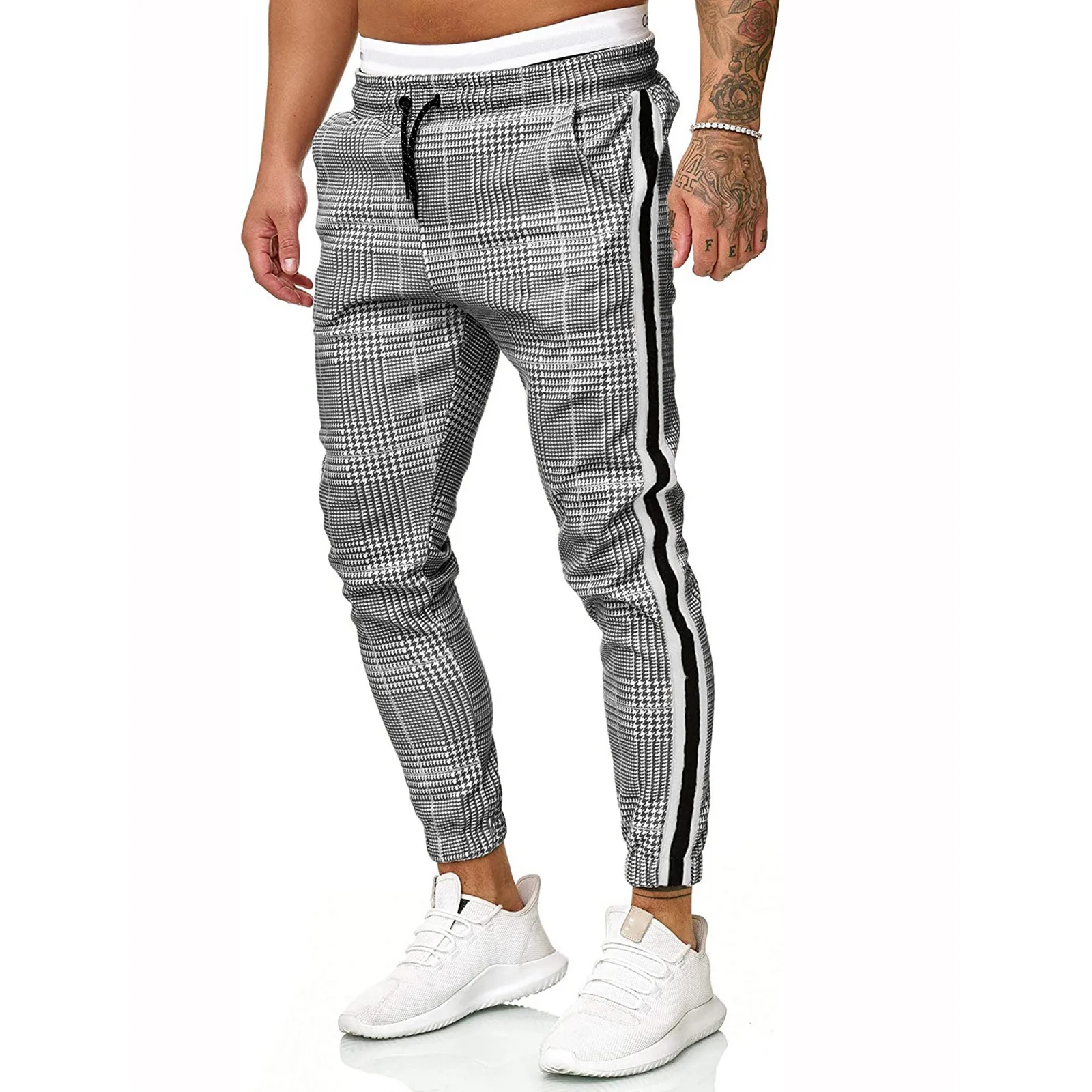 

Men's plaid slim sport pants Sports Hiking Trekking Running Joggers Outdoor sweatpants Running Pants men casual pants