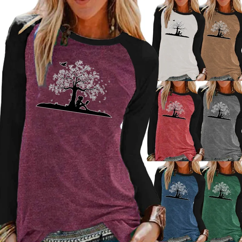 

Женская одежда на осень и зиму, модная футболка с длинным рукавом и графическим принтом, пуловер с круглым вырезом, свободная рубашка, повсе...