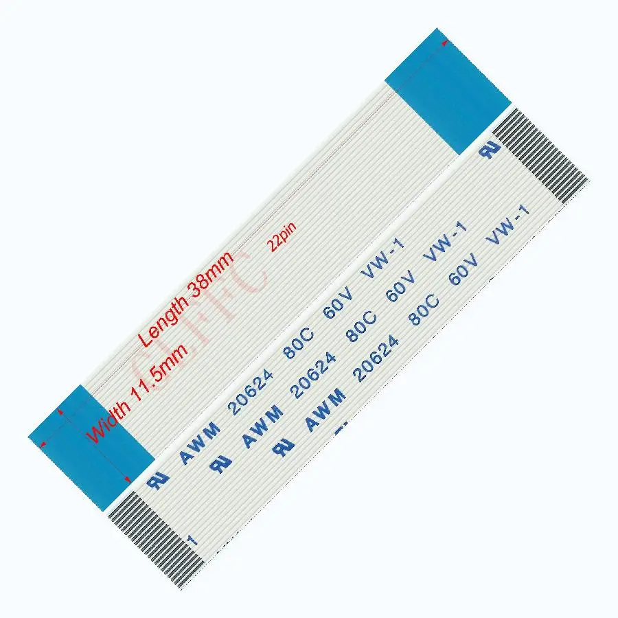 22pin 0 5 Шаг 38 мм 140 A Тип Гибкий плоский кабель FFC awm 20624 ROHS для TTL LCD DVD