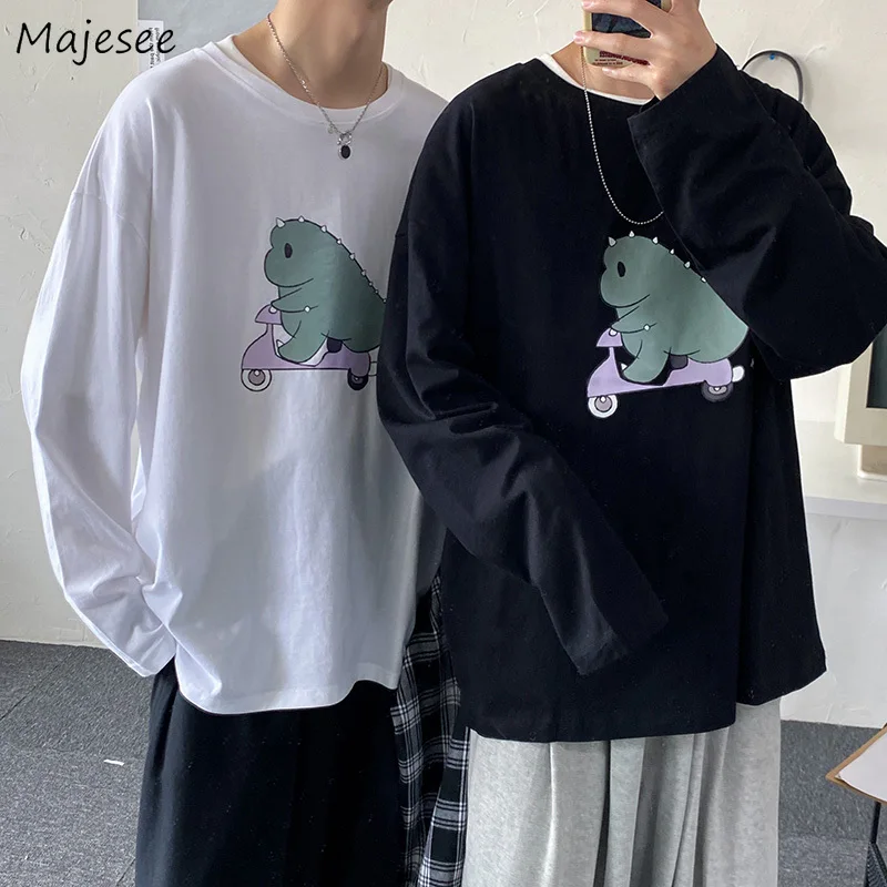 

Long Sleeve T-shirts Men Plus Size 3XL Oversize Tees Cartoon Printed T Shirts Mens Harajuku Ins Retro Basic Streetwear Couples