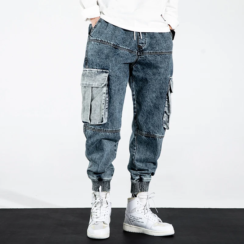 

Newly Designer Fashion Men Jeans High Quality Retro Blue Loose Fit Big Pocket Denim Cargo Pants Streetwear Hip Hop Jeans Joggers