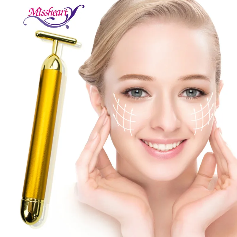 MissHeart 24k Золотая Вибрация лицевой валик для красоты массажер палка подтяжка кожи