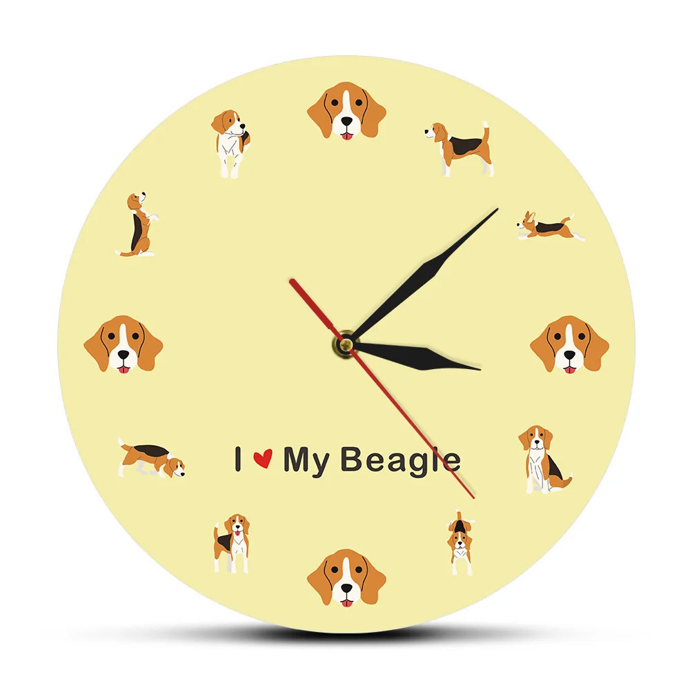 

Настенные часы с изображением щенка из мультфильма «I Love My Beagle», английские часы с изображением собаки, настенные часы, бесшумные кварцевые часы, подарок владельцу магазина собачка домашнее животное