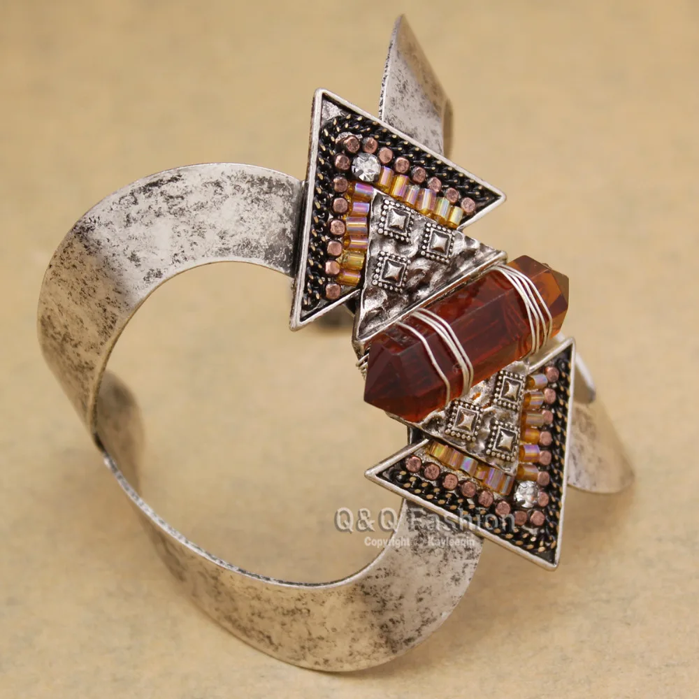 Винтажные посеребренные браслеты со стрелками камни для женщин Большие широкие