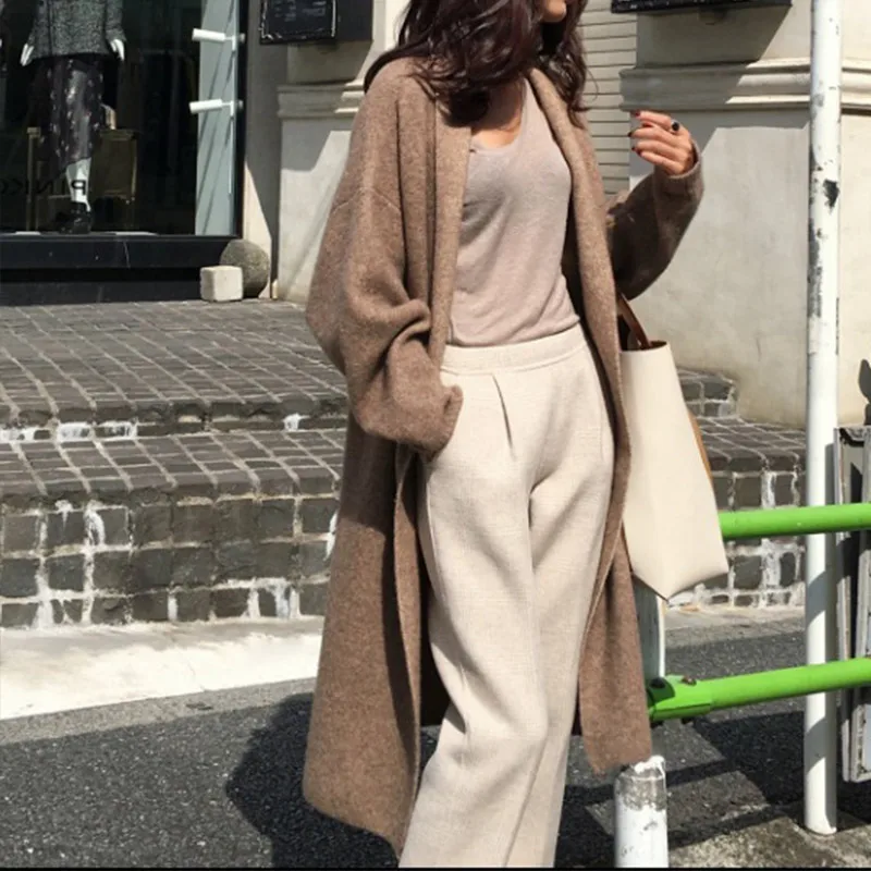 Women's Knitted Cardigan Coat Autumn Oversize Solid Long Sweaters Carigans Women 2019 Winter Korean Open Stitch Sweater Female |