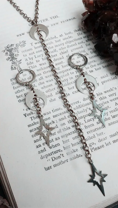 silver plated Ожерелье ведьмы, набор, латунная Луна и ожерелье со звездами, современный стиль ведьмы, луна, подарки для детей, Wiccan, подарки, современное ожерелье с ведьмой, подарок на Луну - Окраска металла: silver plated