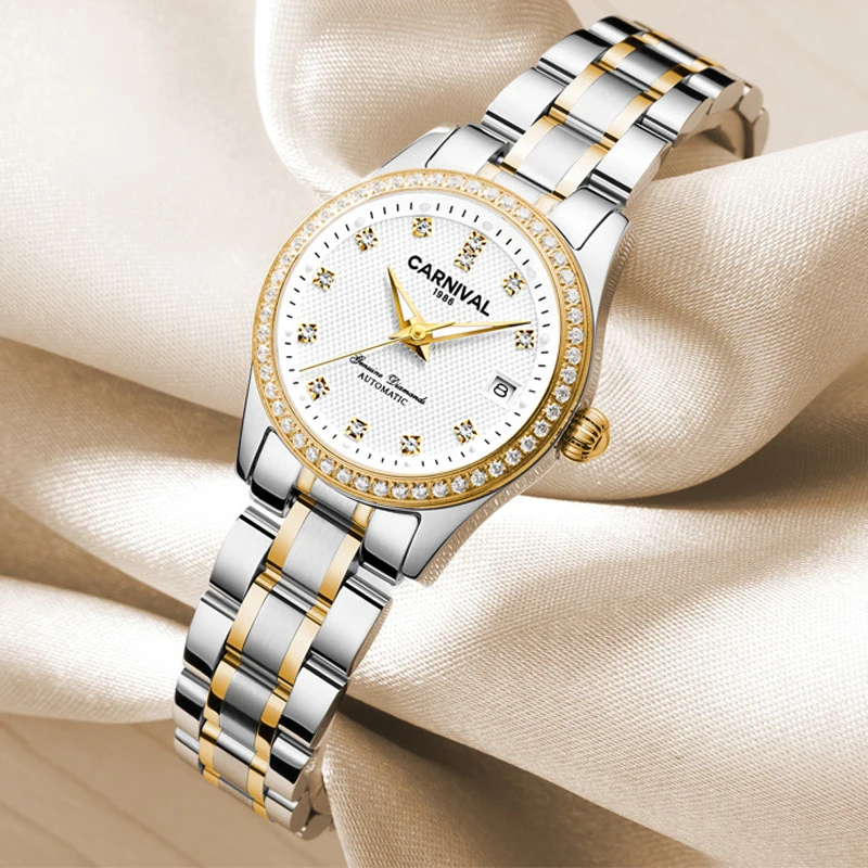 CARNIVAL Brand Ladies Luxury Automatic Watch Women Fashion Mechanical Watch Waterproof Sapphire Calendar Clock Relogio Feminino