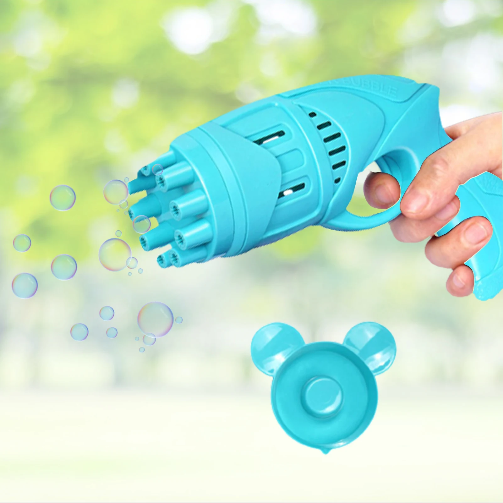 M&aacute;quina de burbujas Gatling 2 en 1, ventilador de pistola de burbujas el&eacute;ctrico de 10 agujeros-1