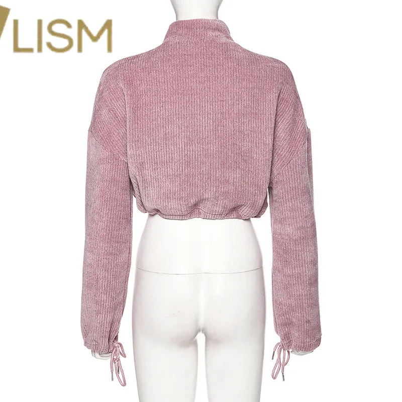 

LISM Autumn Winter Casual Ruched Drawstring Pullovers Sweatshirt Vintage Long Sleeve Zip Stand Collar Hoodies Streetwear Womens