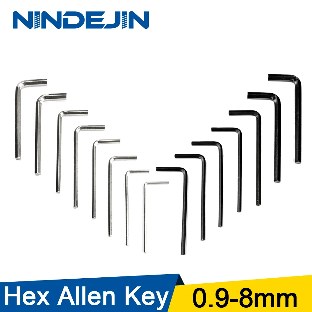 

NINDEJIN 5-10pcs L shaped hex hexagon key allen wrench 0.9mm 1.5mm 2mm 2.5mm 3mm 4mm 5mm 6mm 8mm carbon steel allen key