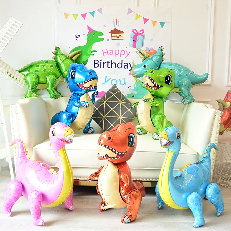 

Large 4D Walking Dinosaur Foil Balloons Jungle Animal Boys Birthday Party Decors Jurassic Standind Dragon Kids Toys Air Globos